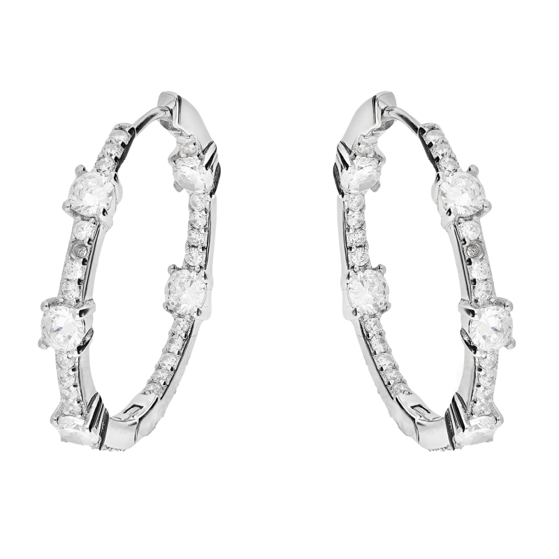 Kolczyki srebrne kółka 20 mm z białymi cyrkoniami AT720 próba 925