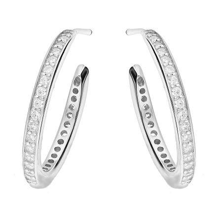 Kolczyki srebrne półkółko z rzędem białych cyrkonii/sztyft AT722 próba 925