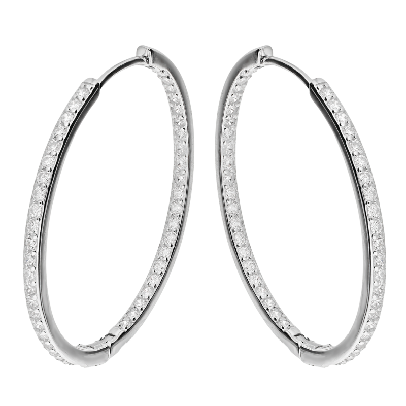 Kolczyki srebrne kółka 30 mm z białymi cyrkoniami AT723 próba 925