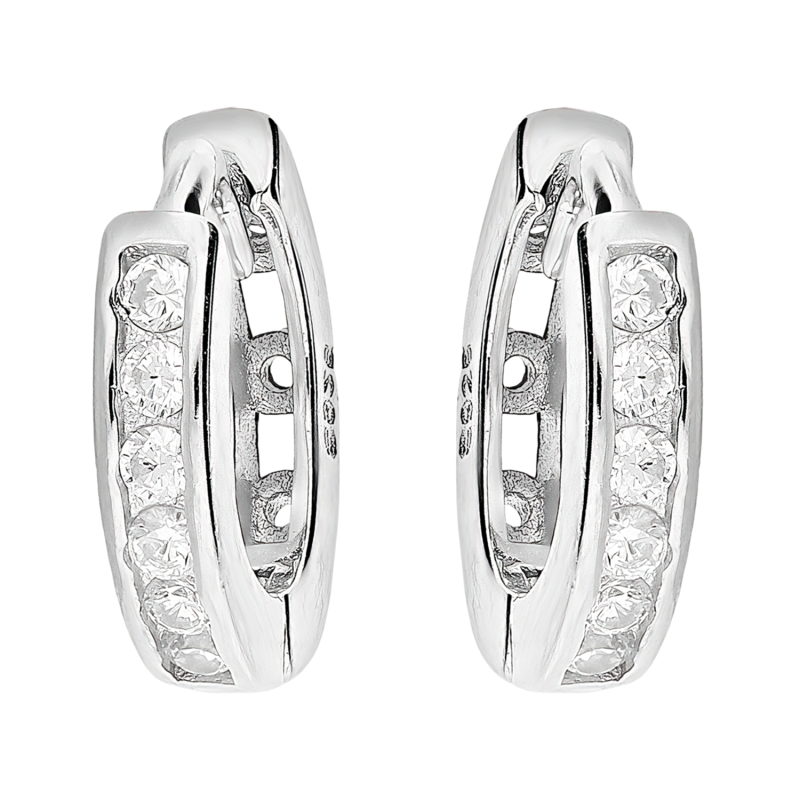 Kolczyki srebrne kółka 10 mm z cyrkoniami/zatrzask AT731 10mm próba 925