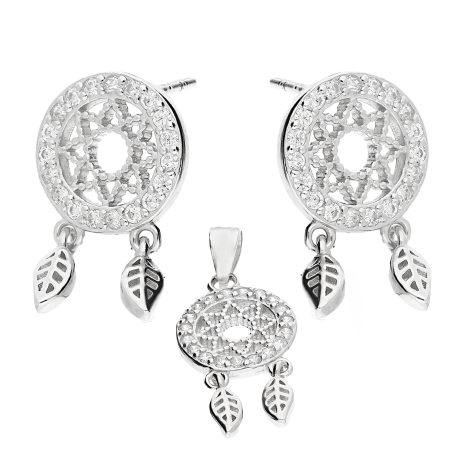 Komplet srebrny kolczyki i zawieszka ażurowy łapacz snów AT740 próba 925