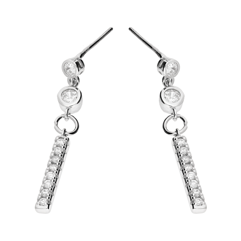 Kolczyki srebrne pałka z cyrkoniami i pojedyncze cyrkonie/sztyft DA707-1 próba 925