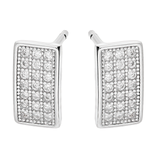 Kolczyki srebrne kreska z trzema rzędami białych cyrkonii/sztyft DA762-2 próba 925