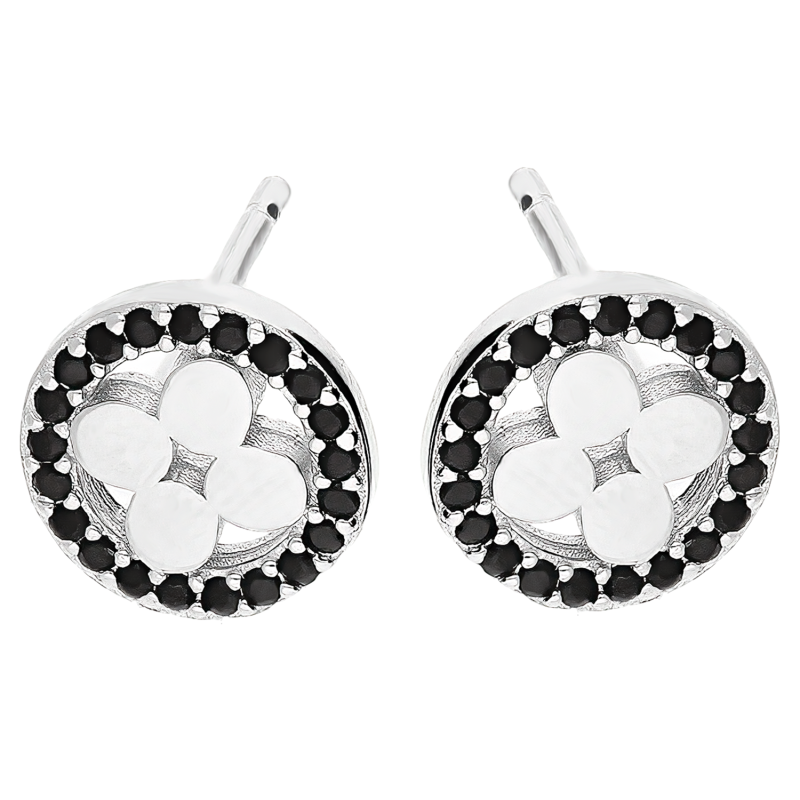 Srebrne kolczyki kwiatki z czarnymi cyrkoniami pr. 925 - JubilerSezam.pl