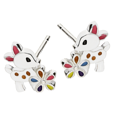 Kolczyki srebrne dla dziewczynki sarenka z kwiatkami/sztyft DA974 próba 925