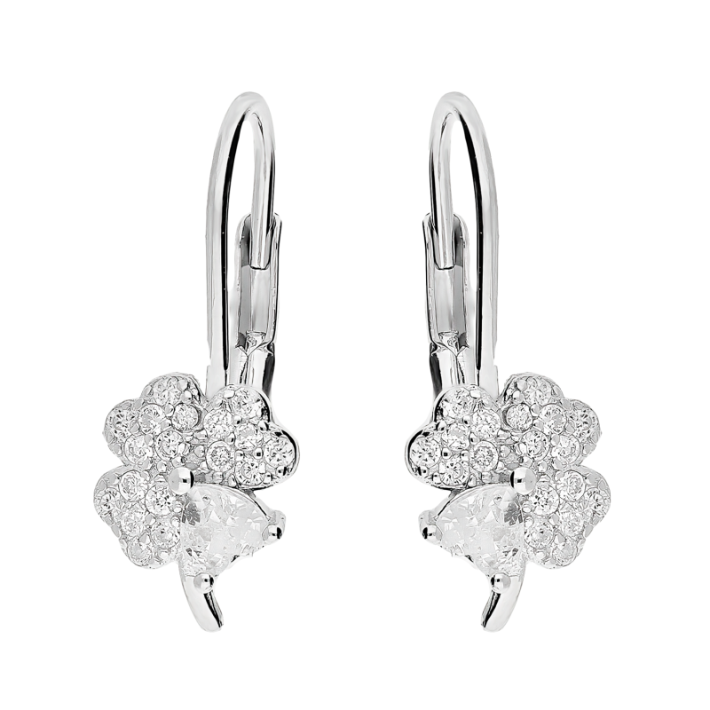 Kolczyki srebrne koniczynka z serc z białymi cyrkoniami/big.zam. DA980 próba 925