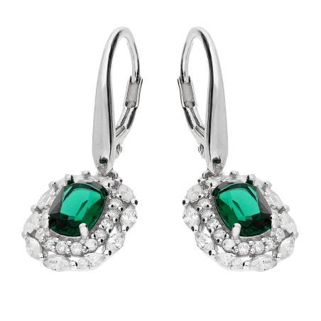 Kolczyki srebrne owalna markiza z zielonymi i białymi cyrkoniami/big.zam.  DA999 b+z próba 925