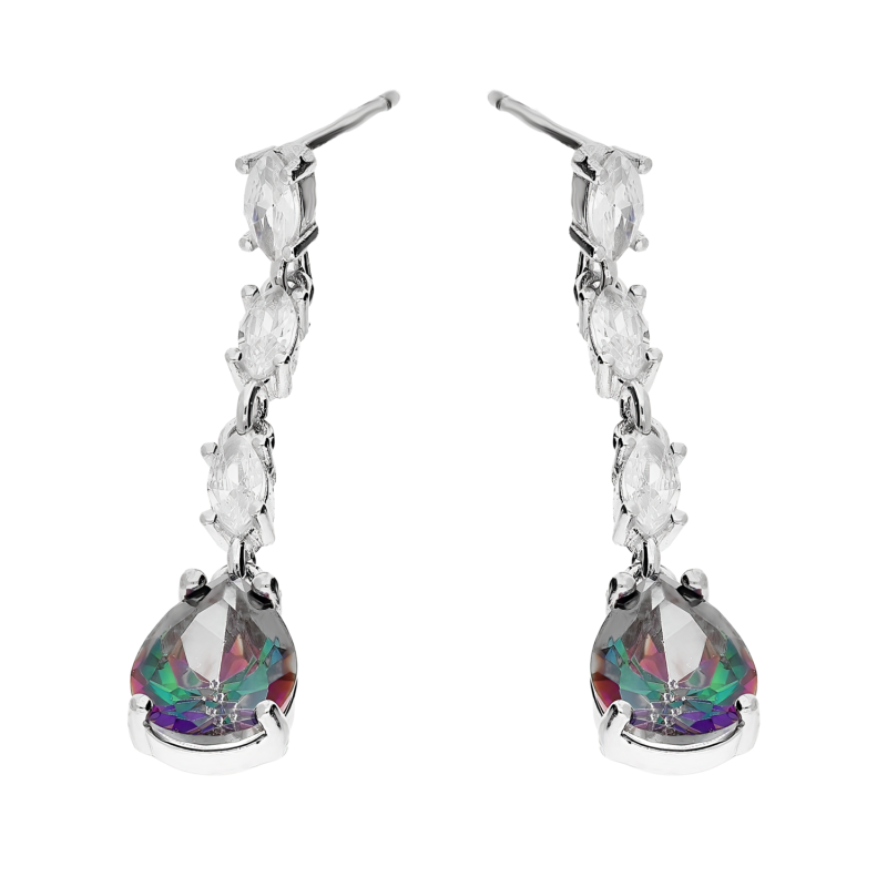 Kolczyki srebrne kropla z topaz mistic i białymi cyrkoniami/sztyft DA1000 próba 925