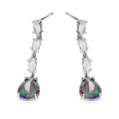 Kolczyki srebrne kropla z topaz mistic i białymi cyrkoniami/sztyft DA1000 próba 925