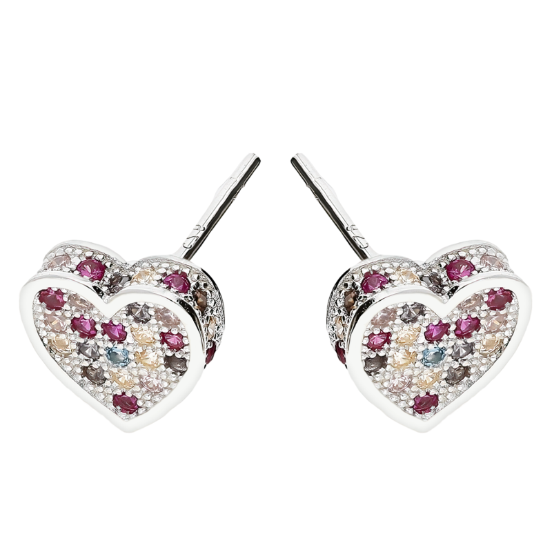 Srebrne kolczyki serca z cyrkoniami pr. 925 - JubilerSezam.pl