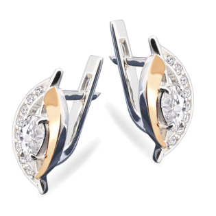 Kolczyki srebrne kropla z cyrkonią i złotą blaszką/ang. PX 072_AU375 blaszka gold