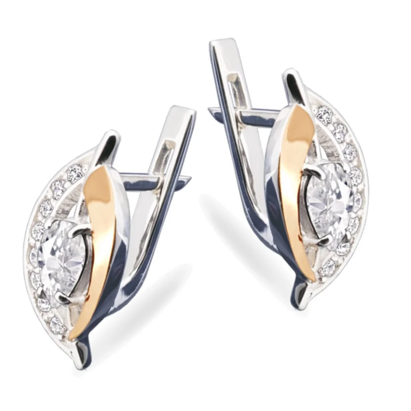 Kolczyki srebrne kropla z cyrkonią i złotą blaszką/ang. PX 072_AU375 blaszka gold