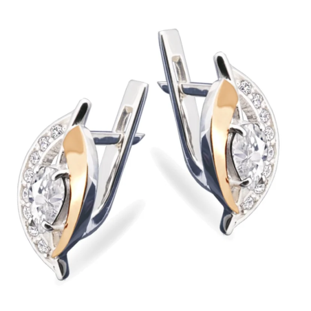 Kolczyki srebrne kropla z cyrkonią i złotą blaszką/ang. PX 072_AU375 blaszka gold