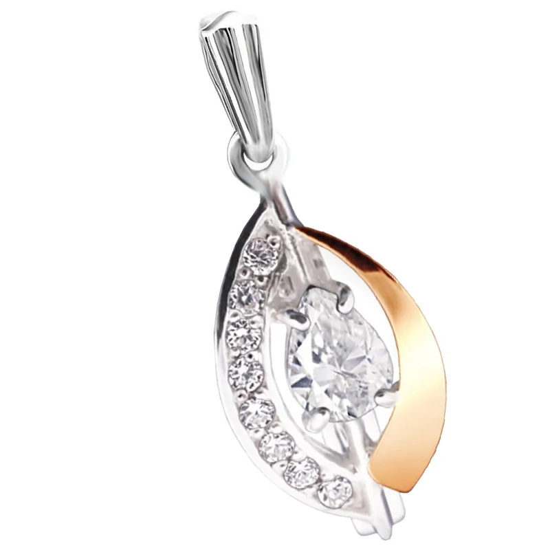 Zawieszka srebrna kropla z cyrkonią i złotą blaszką PX 072_AU375 blaszka gold