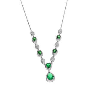 Naszyjnik srebrny krople z zielonymi i białymi cyrkoniami/anker HS1440 szmaragd próba 925