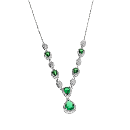 Naszyjnik srebrny krople z zielonymi i białymi cyrkoniami/anker HS1440 szmaragd próba 925