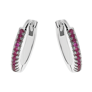 Kolczyki srebrne kółka z fuksjowymi cyrkoniami/zatrzask HS1471 fuksja próba 925