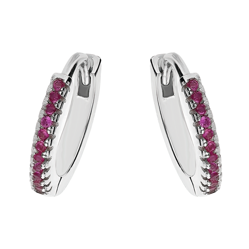Kolczyki srebrne kółka z fuksjowymi cyrkoniami/zatrzask HS1471 fuksja próba 925