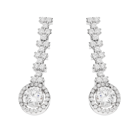 Kolczyki srebrne okrągła markiza i białe cyrkonie/sztyft HS1768 próba 925