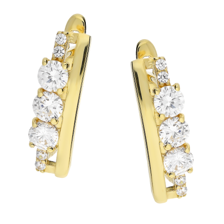 Kolczyki złote gładka prostokątna blaszka i białe cyrkonie/ang.zap. PX 916 próba 585