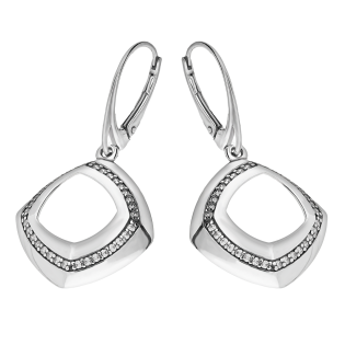 Kolczyki srebrne romb ramka z białymi cyrkoniami/big.zam. SZ305 próba 925