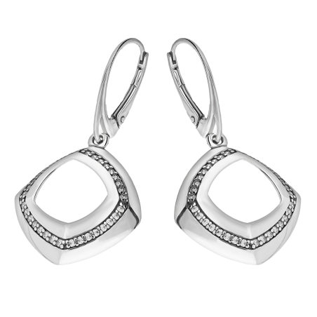 Kolczyki srebrne romb ramka z białymi cyrkoniami/big.zam. SZ305 próba 925