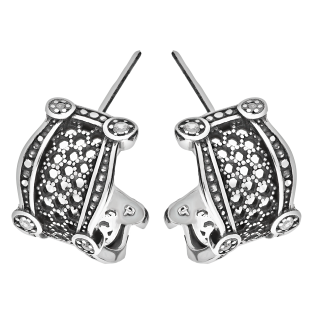 Kolczyki srebrne ażurowe półkółko z białymi cyrkoniami/sztyft SZ311 próba 925