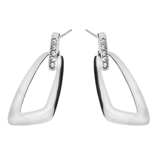 Kolczyki srebrne trapez obły z białymi cyrkoniami/sztyft SZ313 próba 925