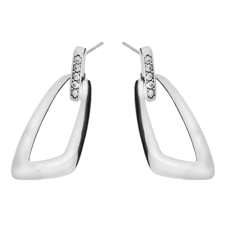 Kolczyki srebrne trapez obły z białymi cyrkoniami/sztyft SZ313 próba 925