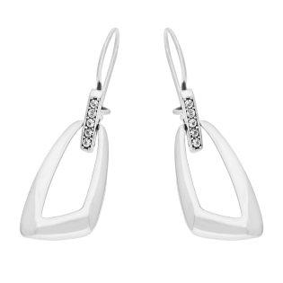 Kolczyki srebrne trapez obły z białymi cyrkoniami/big.zam. SZ313A próba 925