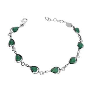 Bransoleta srebrna krople z zielonym uleksytem jubilerskim AG x8 SZ320 zielony próba 925