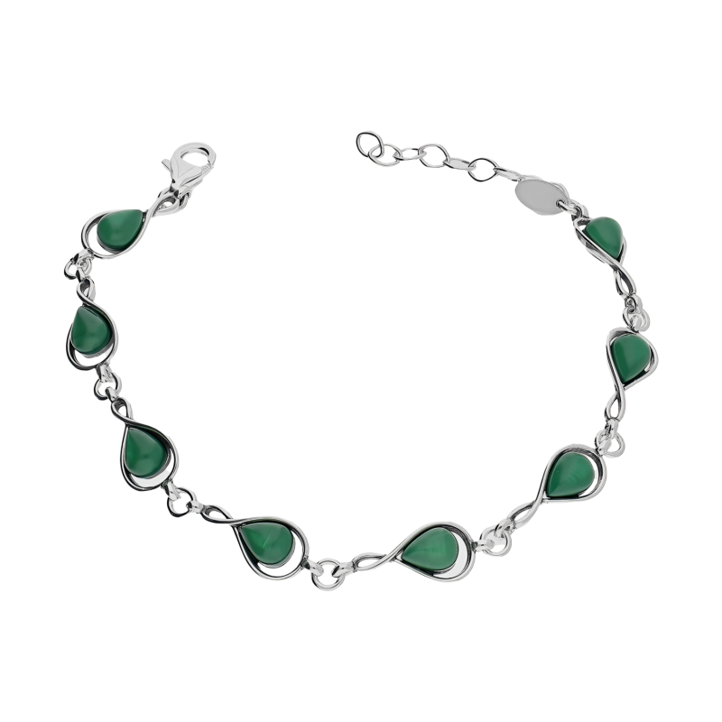 Bransoleta srebrna krople z zielonym uleksytem jubilerskim AG x8 SZ320 zielony próba 925