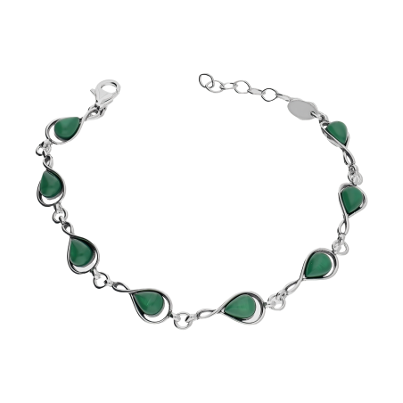 Bransoleta srebrna krople z zielonym uleksytem jubilerskim AG x8 SZ320 zielony próba 925