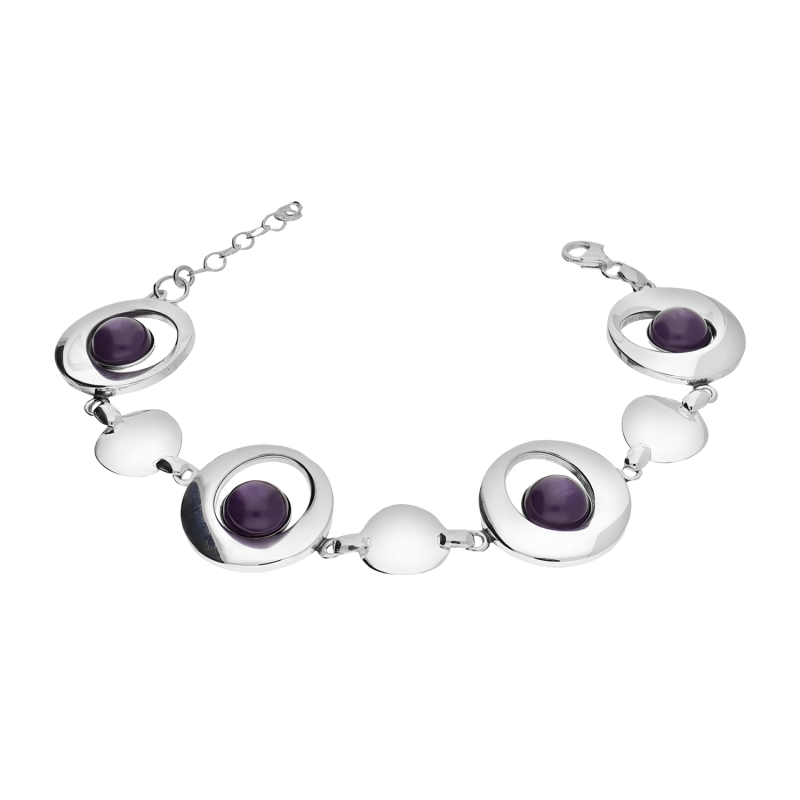 Srebrna Bransoletka z Fioletowymi Uleksytami pr. 925 - JubilerSezam.pl