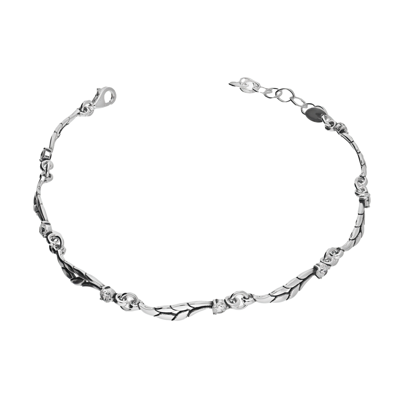 Srebrna bransoletka liście z cyrkonią pr. 925 - JubilerSezam.pl