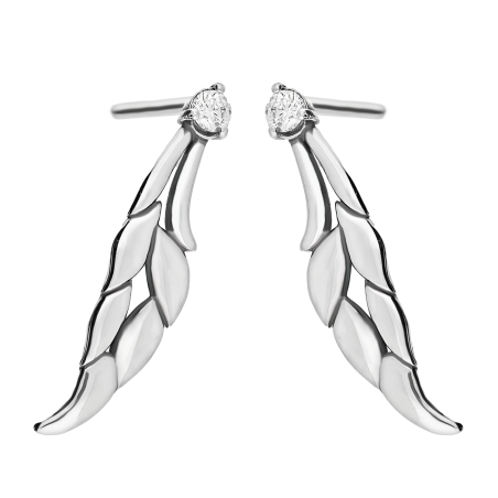 Kolczyki srebrne liść z białą cyrkonią/sztyft SZ330 próba 925