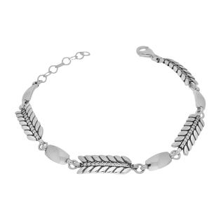 Bransoleta srebrna listki z cyrkoniami i gładkie elementy SZ331 próba 925