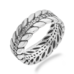 Pierścionek srebrny listki z rzędem białych cyrkonii SZ331 próba 925