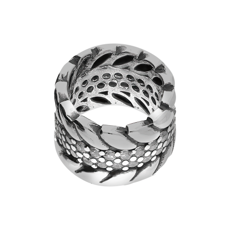 Zawieszka srebrna kółko z listkami i białymi cyrkoniami SZ331 próba 925