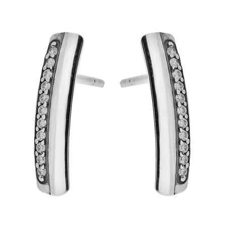 Kolczyki srebrne blaszka z rzędem białych cyrkonii/sztyft SZ333 próba 925