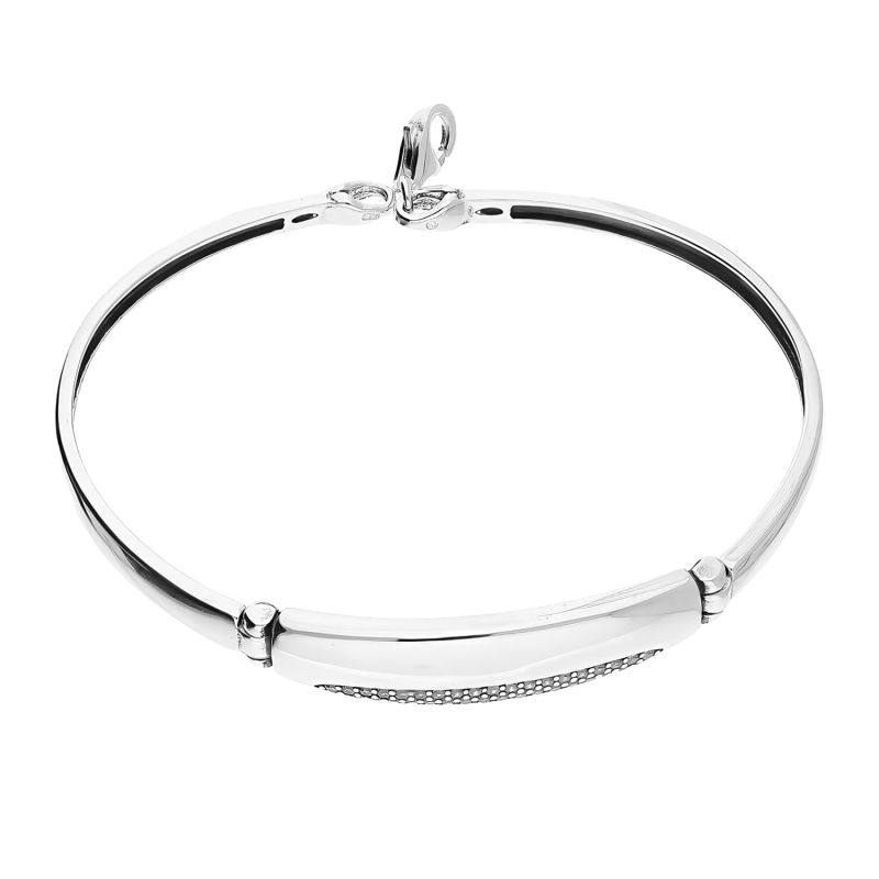 Bransoleta srebrna blaszka z białymi cyrkoniami/półsztywna SZ335 próba 925