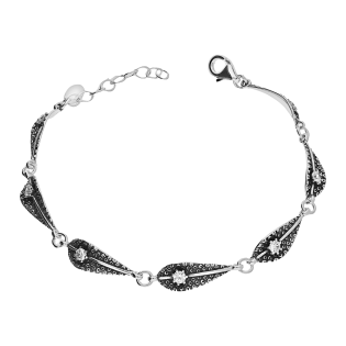 Bransoleta srebrna zdobione krople z białą cyrkonią SZ338 próba 925