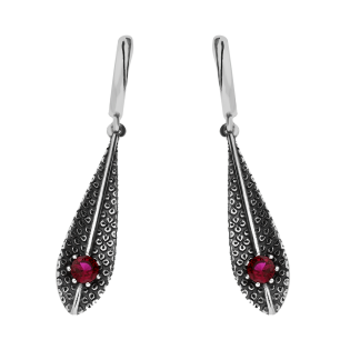 Kolczyki srebrne zdobiona kropla z czerwoną cyrkonią/ang.zap. SZ338 czerwony próba 925