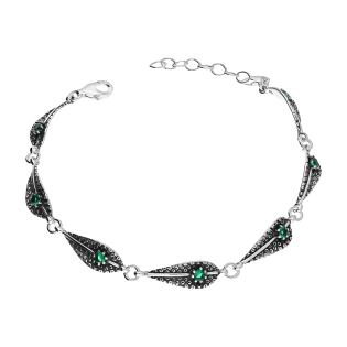 Bransoleta srebrna zdobione krople z zieloną cyrkonią SZ338 zielony próba 925