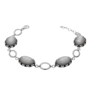 Bransoleta srebrna owale z szarym uleksytem jubilerskim SZ261 uleksyt szary perła próba 925