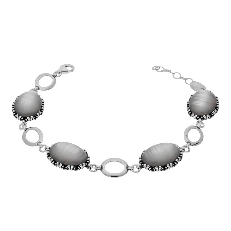 Bransoleta srebrna owale z szarym uleksytem jubilerskim SZ261 uleksyt szary perła próba 925