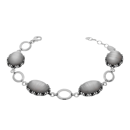 Bransoleta srebrna owale z szarym uleksytem jubilerskim SZ261 uleksyt szary perła próba 925