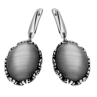 Kolczyki srebrne owal z szarym uleksytem jubilerskim SZ261 uleksyt szary perła próba 925