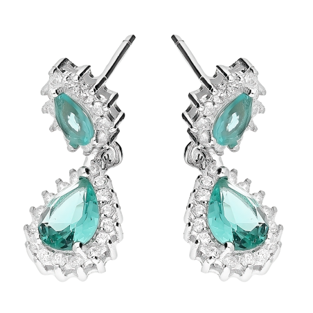 Kolczyki srebrne krople z morskimi cyrkoniami/sztyft TB 19215 próba 925