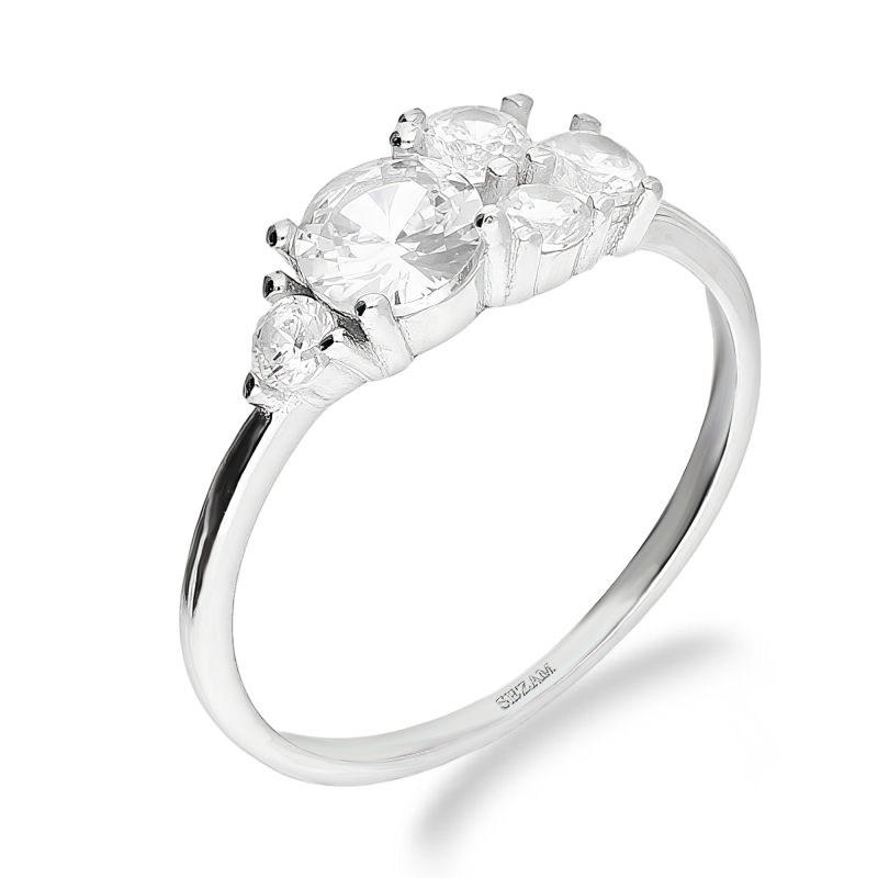 Pierścionek srebrny pięć białych cyrkonii TB 19237 próba 925